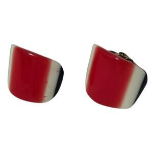 1980s Lucite Red White Blue Clip On Earrings Stacked Design Vintage